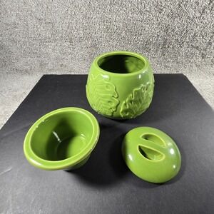Summer Living Butter Crock Green Monstera Leaf Tropical Ceramic 3-PCPiece Set OS